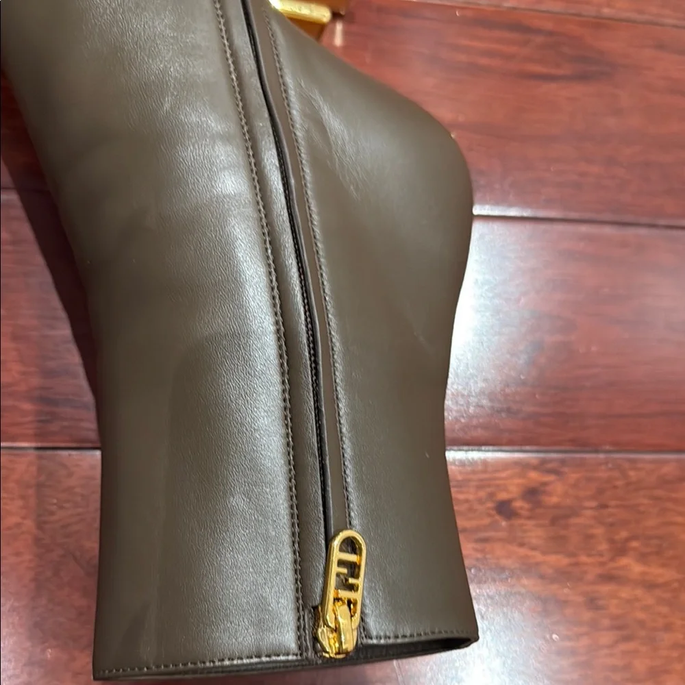 Fendi Brown and Gold Heeled Boots with Sculptural Design - Picture 11 of 11